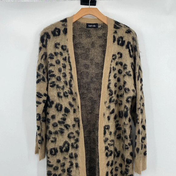 Fab'rik Duster Cardigan Womens Small Tan Black Animal Print Leopard Oversized - Picture 2 of 7